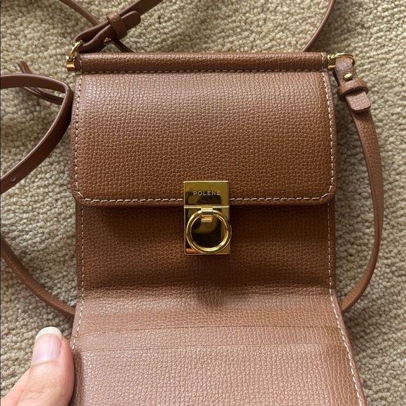 Polene Numéro Sept Crossbody Wallet textured camel EUC